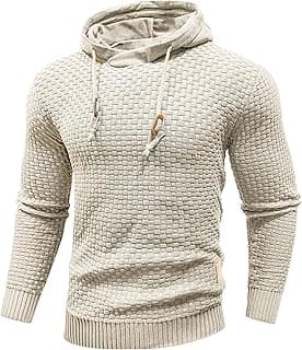 Zaitun Mens Hooded Sweatshirt Long Sleeve Solid Knitted Hoodie Pullover Sweater