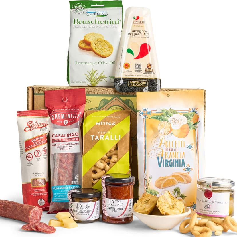 Mercato di Bellina Meat and Cheese Gift Box - Italian Charcuterie Gift Basket With Salami, Cheese, Olives, Crackers, Made in Italy for Holiday, Father's Day, Birthdays, Housewarming, Thank You