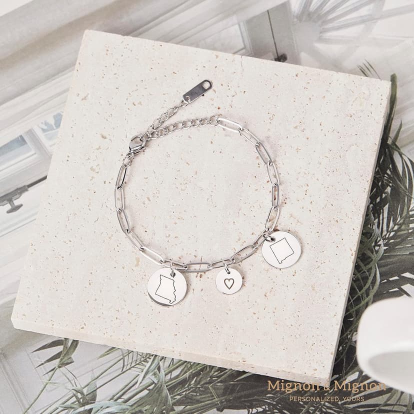 Long Distance Friendship Bracelet with State Engraved Charm, Custom Handmade Mom Jewelry for Best Friend, Birthday Gifts for Her – P-CBR-LDS