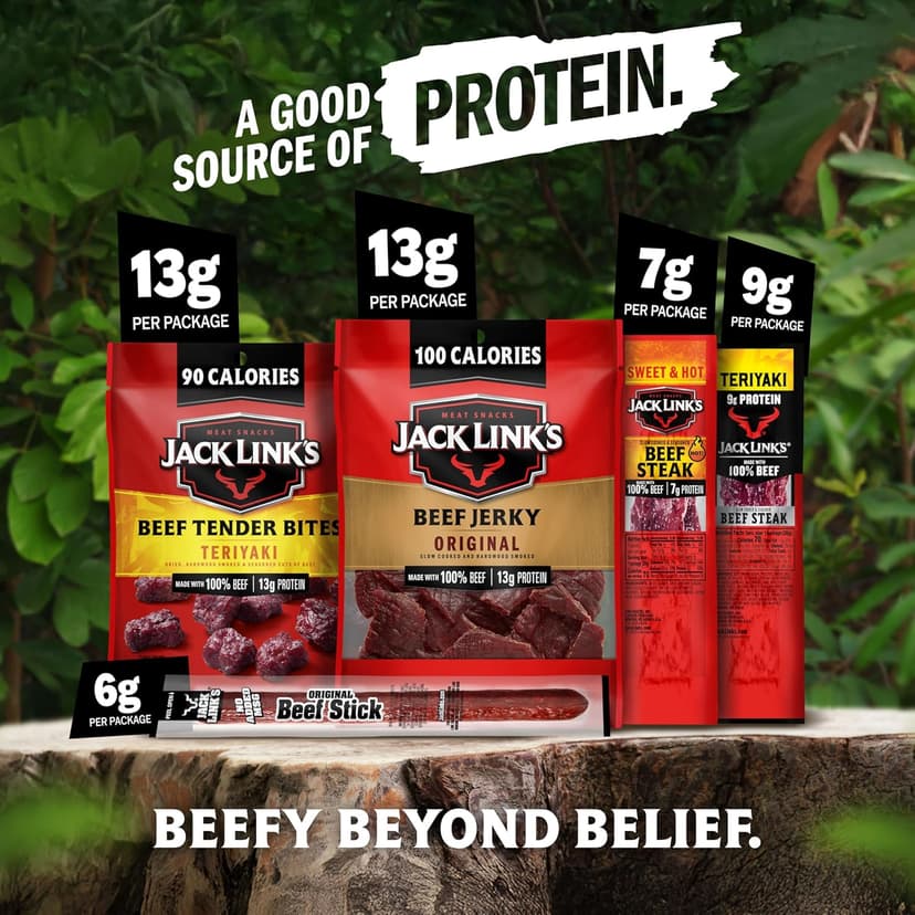 Jack Link's Beef Jerky Gift Basket Variety Pack - Includes Jerky, Meat Sticks, and Beef Steaks, Great Gift for Men, Perfect Hunting Trip Snacks, 15-Piece Assorted Meat Snack Pack