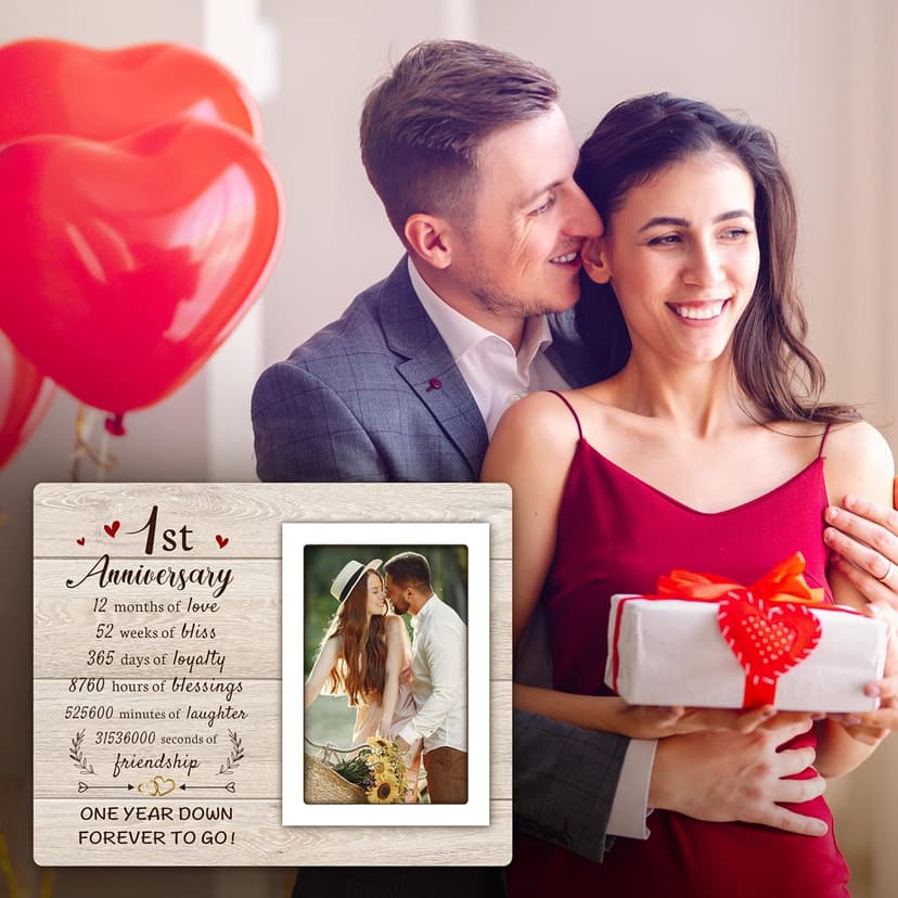 1st Anniversary Paper Gifts for Him Her - One Year Romantic Wedding Picture Frame Fit 4x6 Photos for Boyfriend Girlfriend, 1 Year Anniversary Valentines Gifts for Husband Wife Couple