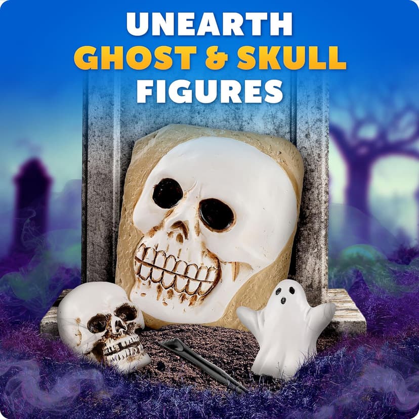 Blue Marble Halloween Dig Kit – Excavation Set with Skull & Pumpkin Dig Bricks, Includes Ghost, Mummy, Bat & Skull Figures, for Kids, Boo Basket Stuffers, Hands-On Activity