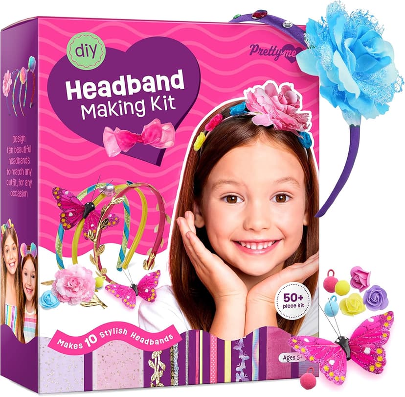 Pretty Me Headband Making Kit for Girls - Arts & Crafts Gift - Make Your Own Fashion Headbands for Kids - DIY Hair Accessories Set - Gift for Ages 5-12 Year Old Girl - Little Kids Art & Craft Gifts