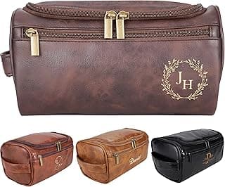 Personalized Leather Toiletry Bag for Men–Custom with Name & Initials,Perfect for Shaving and Travel Storage,Gift for Men– Anniversary, Birthday or Groomsmen Gifts - Brown