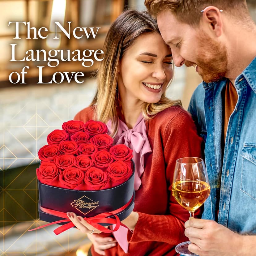 16 Flower Forever Heart Shape Box - Preserved Roses Gift for Her, Preserved Flowers, Red