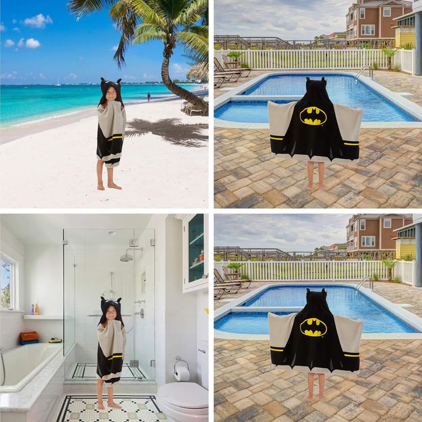 Batman Kids Bath/Pool/Beach Super Soft Cotton Terry Hooded Towel Wrap, 24" x 50", By Franco