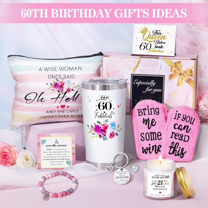 60th Birthday Gifts for Women,Happy 60th Birthday Gifts for Her Friends Mom Wife Sister Coworker,Tumblers Gifts Set for 60 Year Old Women,Funny 60 Birthday Gifts Ideas