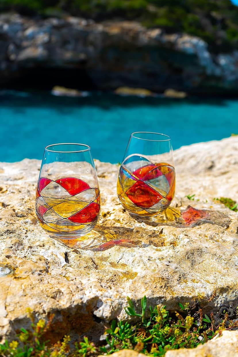 Sagrada Barcelona Stemless Wine Glasses – Hand‑Painted Set of 1 Unique Wine Gift for Wedding, Anniversary, Housewarming & Christmas Ideal for Women & Men