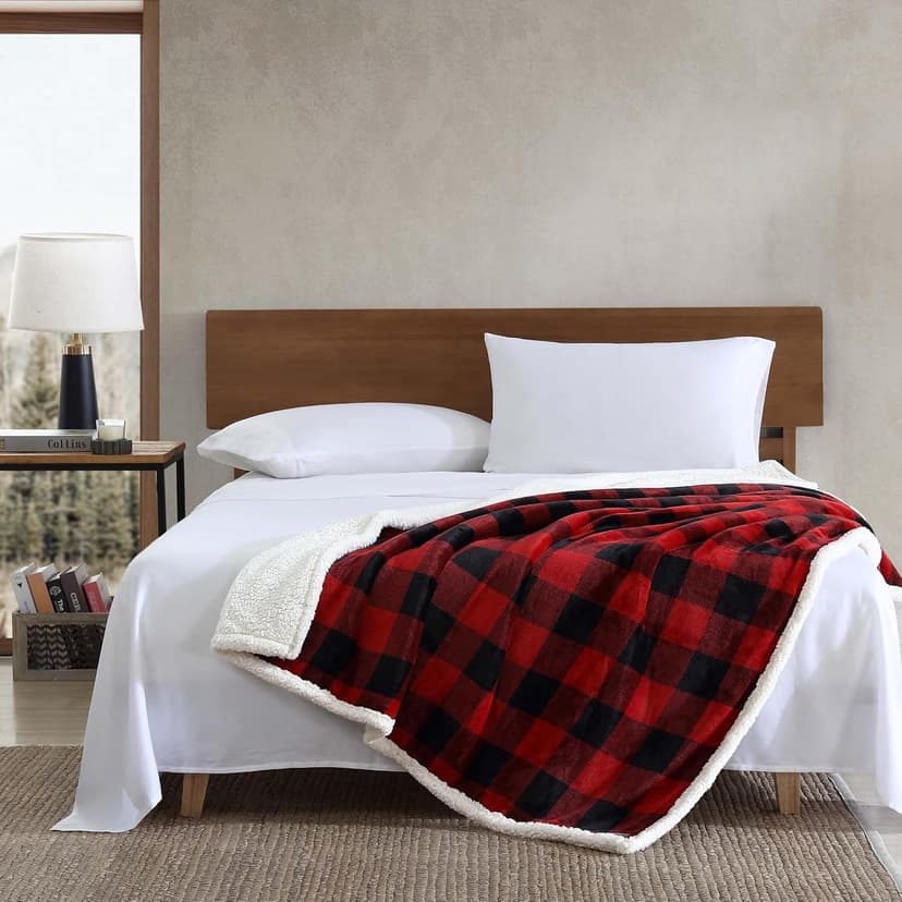 Eddie Bauer - Blanket, Super Soft Reversible Sherpa & Brushed Fleece Bedding, Throw Blankets for Couch, Ideal for Lounging (Cabin Plaid Red)