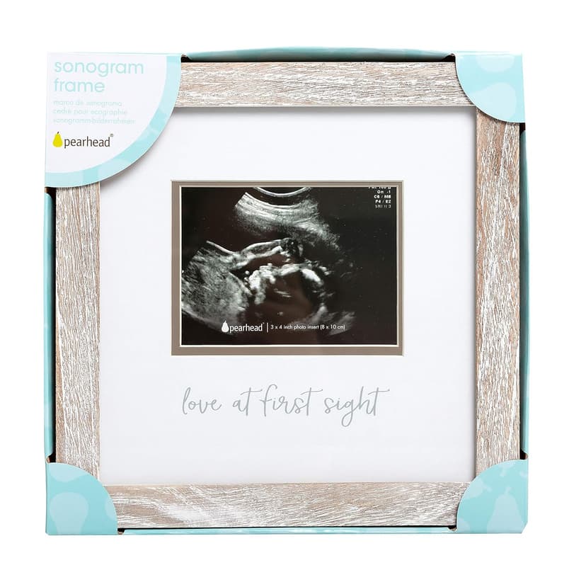 Pearhead Love at First Sight Sonogram Picture Frame, Gender Neutral Ultrasound Keepsake, Baby Gift for Expecting Parents, Ideal Pregnancy, Shower and Nursery Decor, 4” x 3” Photo Insert, Rustic