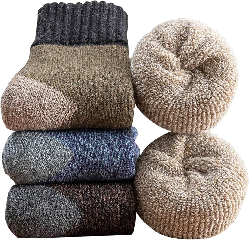 YZKKE 3Pack Mens Super Thick Wool Warm Socks - Soft Comfort Casual Crew Winter Socks