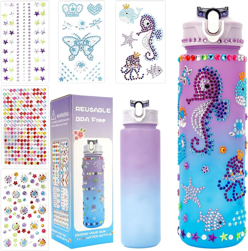 muyurra Christmas Gift for Girls Decorate Your Own Water Bottle Kits for Girls Age 4-12, Girl Water Bottle DIY Arts and Crafts Kits Supplies Christmas Birthday Gifts for Girl 4 5 6 7 8 9 10 Year Old