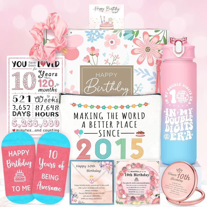 10 Year Old Girl Birthday Gift for 10 Years Old Girls Gifts Trendy Stuff 10th Birthday Gifts for Girls Ten Year Olds Girl Gift Double Digits Decorations Presents Set with Tumbler Bag Socks Bracelet