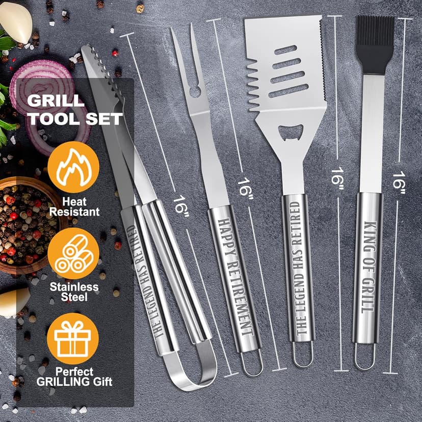 Retirement Gifts for Men, Retired Gifts for Men, Dad, Grandpa, Coworker, Teacher, Boss, Grilling Accessories, Heavy Duty Stainless Steel Grill Set BBQ Grill Tools for Outdoor Grill with Aluminum Case