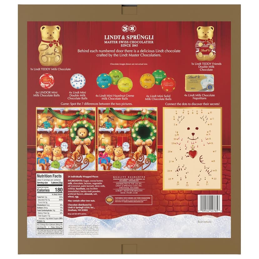 Lindt Holiday Teddy Bear Advent Calendar Assorted Chocolate Candy, 4.5 oz.