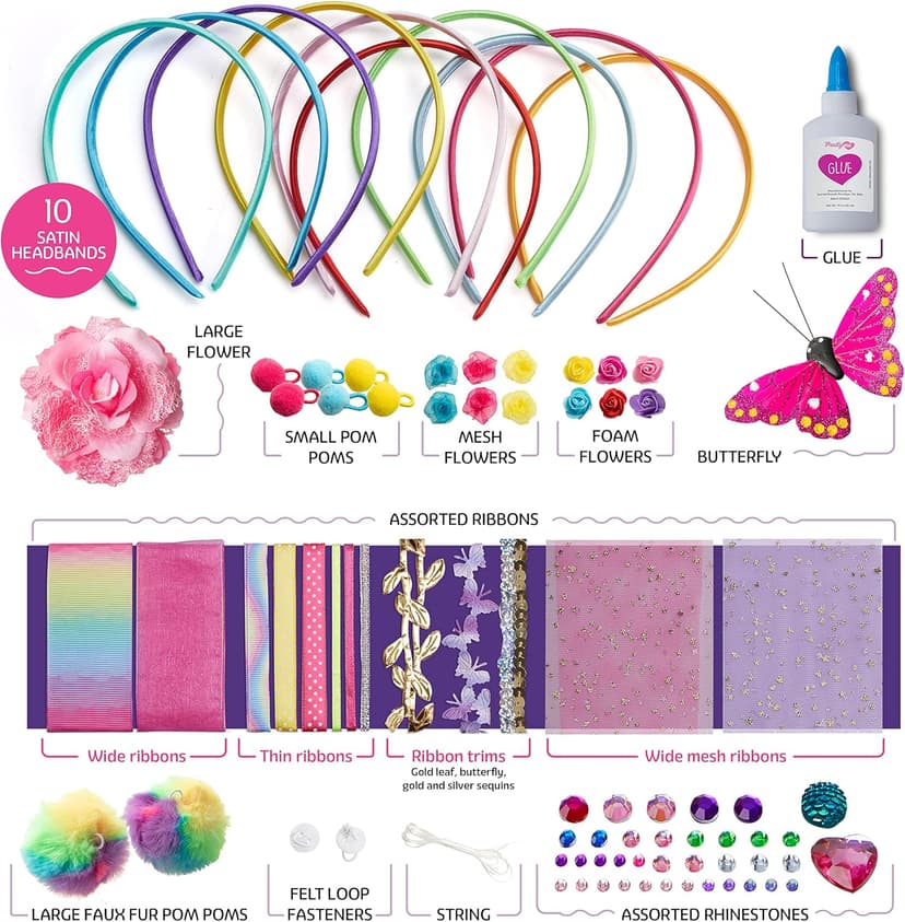 Pretty Me Headband Making Kit for Girls - Arts & Crafts Gift - Make Your Own Fashion Headbands for Kids - DIY Hair Accessories Set - Gift for Ages 5-12 Year Old Girl - Little Kids Art & Craft Gifts