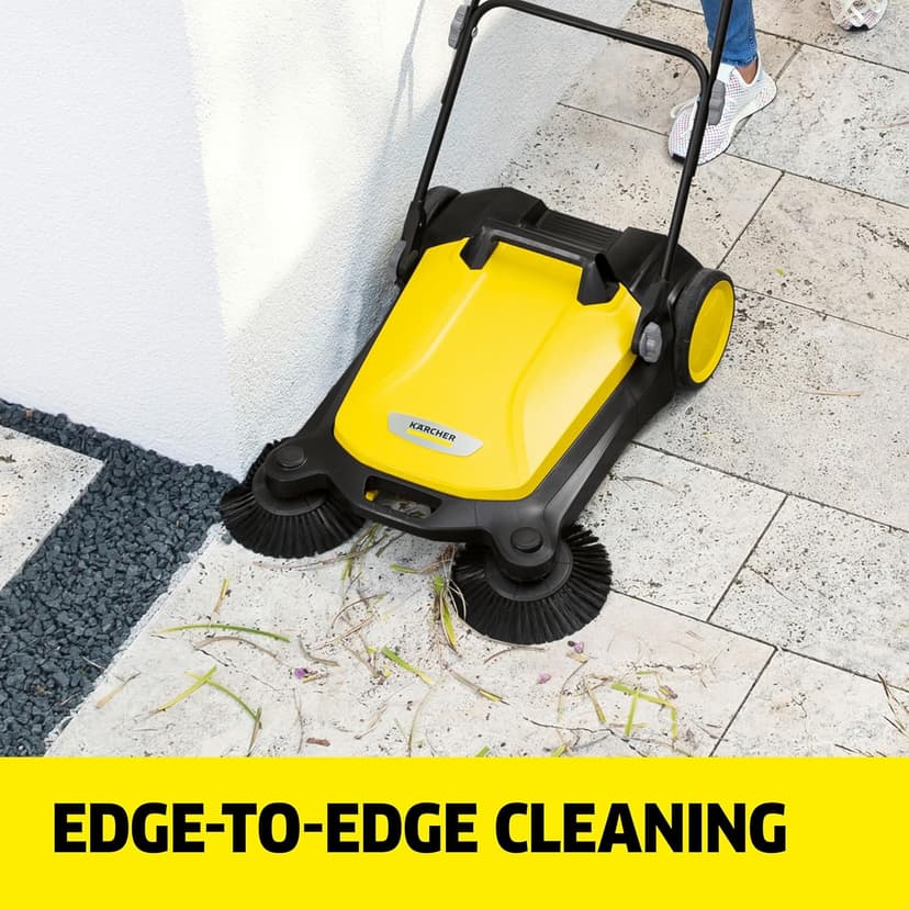 Kärcher Walk Behind Outdoor Push Sweeper S 4 Twin for Workshops, Warehouses or Garages - 5X Faster Than a Push Broom, 5.25 Gallon Capacity, 26.8" Sweeping Width