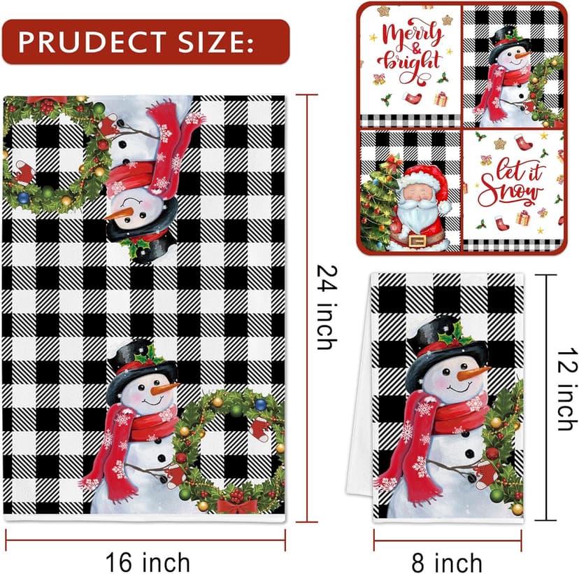 pinatas Christmas Kitchen Towels, Christmas Hand Towels Bathroom, Xmas Kitchen Decor, Black Buffalo Plaid Dish Towel Set of 4, Xmas Housewarming Gifts