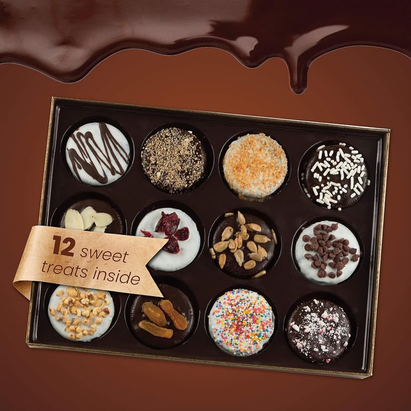 Barnetts Christmas Holiday Thanksgiving Gift Basket, 12 Chocolate Covered Cookies, Gourmet Candy Box Baskets for Prime Food Delivery, Gifts for Dad, Husband, Grandfather, Brother, Son, Father