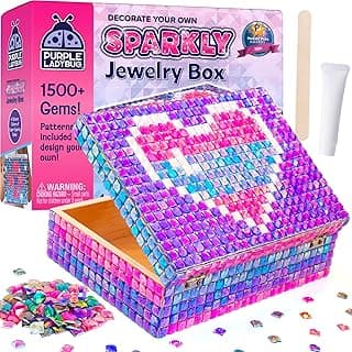 PURPLE LADYBUG DIY Jewelry Box Craft Kit for Girls Ages 4-12, Arts and Crafts for Kids, Creative Toys for Little Girls 6-8 Years Old, Birthday Gift for 5+ Year Old Girl, Mosaic Mermaid Unicorn Design