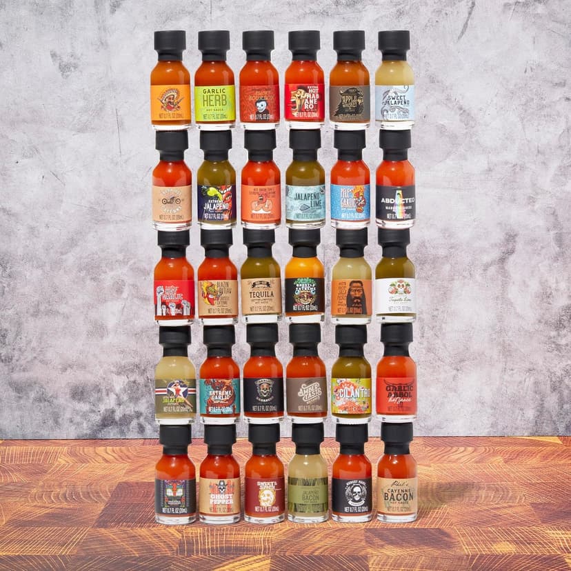 Thoughtfully Gourmet, Master Hot Sauce Collection Sampler Set, Flavors Include Garlic Herb, and More, Hot Sauce Gift, Set of 30