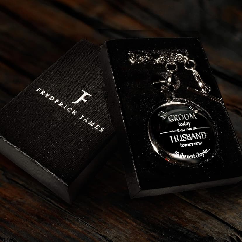 FJ FREDERICK JAMES Wedding Pocket Watches for Groomsman, Best Man, Groom, Father of The Bride & Groom I Silver Engraved I Complete Their Wedding Attire