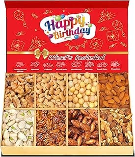 Luxurious Treats Nuts Gift Basket, Happy Birthday Nut Gifts Gourmet Collection Healthy Food Box Mixed Cravings Platter Tray Sampler Assortment Mix for Men Women