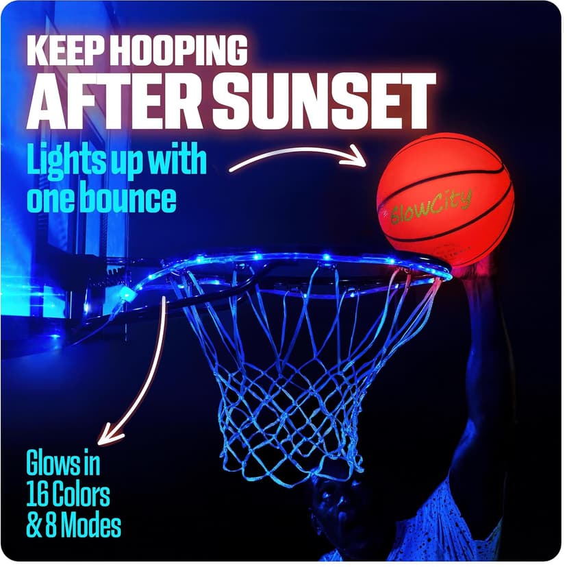 GlowCity Glow in The Dark Basketball - Sizes 5, 6, 7 Light Up Ball for Kids, Teens & Adults - Red Glow for Outdoor Games - Sports Birthday Gifts Ideas for Boys Ages 6 7 8 9 10 11 12 13 14