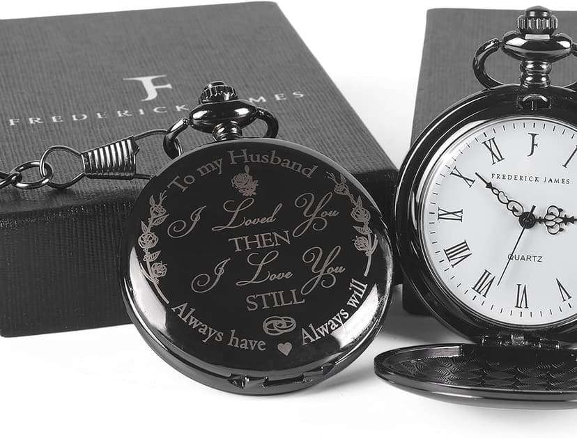 FJ FREDERICK JAMES Anniversary Gift's for Men - Engraved ‘to My Husband’ Pocket Watch | Anniversary Gift's for Him I Love You Gift for Husband for Birthday I Valentines