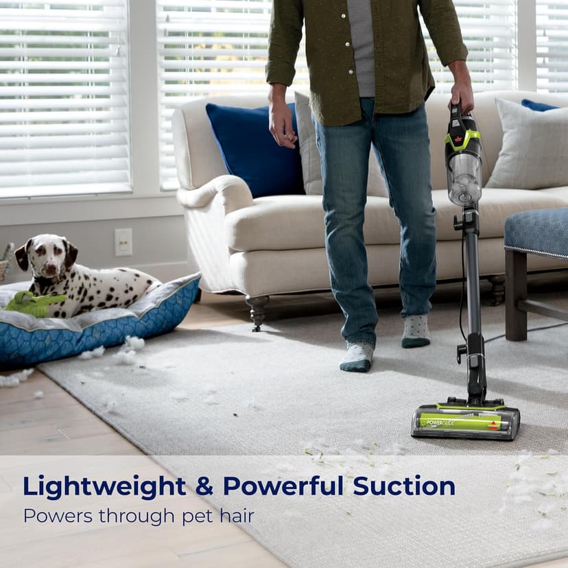 Bissell PowerGlide Slim Corded Vacuum, Powerful Pet Hair Pickup on Carpet & Hard Floors, Lightweight Swivel Steering, 3-in-1 Capabilities with Dusting & Crevice Tool, XL Tank, 3070, Black & Green