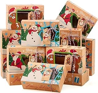 JOYIN 24 PCS Christmas Cookie Gift Baking Box 8.75" x 5.75" x 2.75” with Window Auto-Popup, Xmas Holiday Treat Boxes Containers with Tags for Party Favor Pastries, Cupcake, Brownies, Donut Gift-Giving