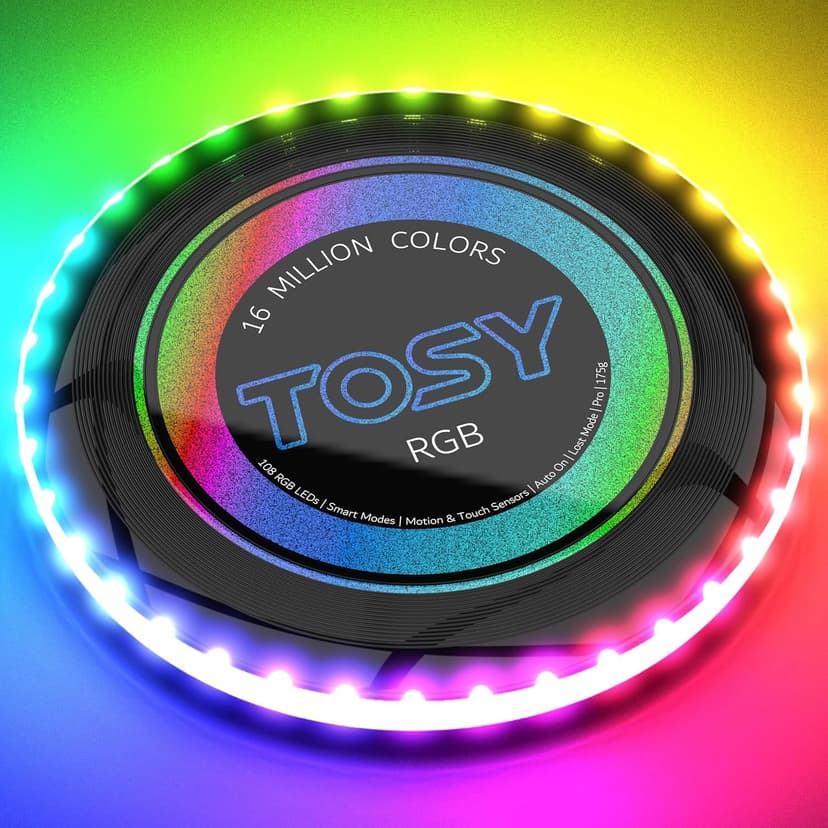 TOSY Flying Disc - 108 RGB Multicolor or 36 Monocolor LEDs, Super Bright, Smart Modes, Christmas Stocking Stuffers Gift, Camping Toy for Kid/Teen/Adult, Auto Light Up, Rechargeable, Waterproof, 175g