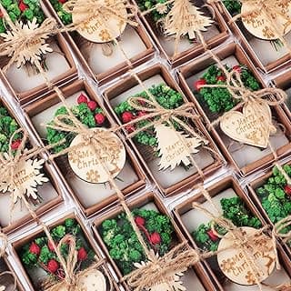 20 Pack Christmas Handmade Soap Favor with Wooden Christmas Tag, 4 Scents, Soap Gift for Wedding Favors, Party Decorations, Thanksgiving Gifts, Bridal Shower