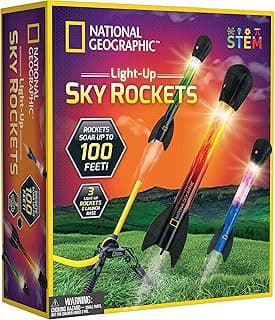 National Geographic Air Rocket Toy – Ultimate LED Rocket Launcher for Kids, Jump and Launch The Light Up, Air Powered, Foam Tipped Rockets up to 100 Feet