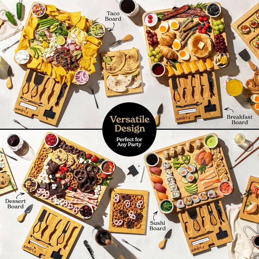 SMIRLY Charcuterie Boards Set - Large Bamboo Cheese Board Set - House Warming Gifts New Home, Wedding Gift for Couple, Bridal Shower Gift, Birthday Gifts for Women