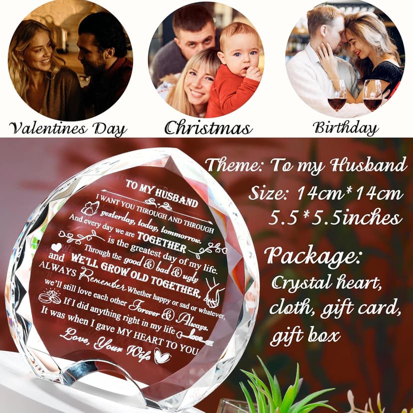 QIANWEI Husband gifts from wife Unique - Crystal Engraved Gifts for Husband Personalized Who Want Nothing - HUSBAND Birthday Anniversary Fathers Day Christmas Valentines Day Gifts Ideas for My Man