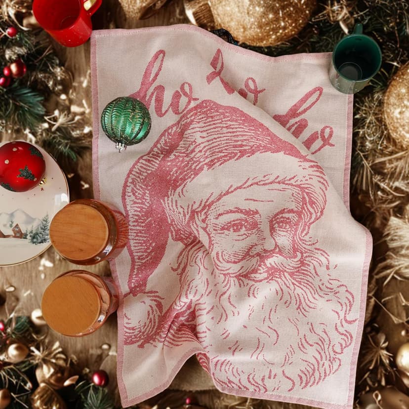 sea me at home Christmas Tea Towel Set of 4-100% Cotton Jacquard Kitchen Towels, Festive Dish Towels for Christmas Decor, Perfect Hostess Gift (Merry Christmas)