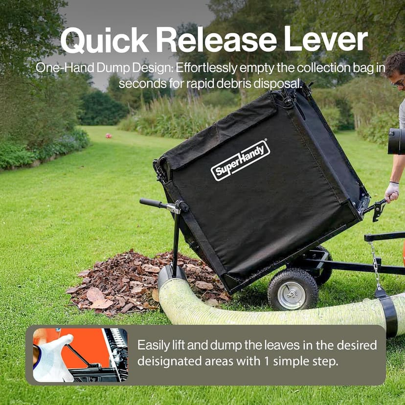 SuperHandy Towable Leaf and Lawn Vacuum – 180 Gal Collection, 15HP Electric Start Engine, Serrated Impeller, Pin-Hitch, One-Hand Dump, 13 in. Wheels