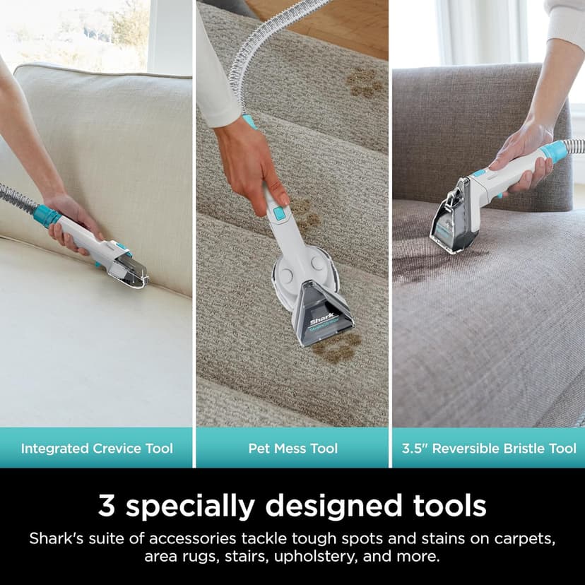 Shark StainStriker Portable Carpet, Upholstery & Area Rug Cleaner with Pet Mess Tool, Stain & Odor Remover, Perfect for Car Interiors, Includes 3 Cleaning Tools & Cleaning Solution, White, PX201