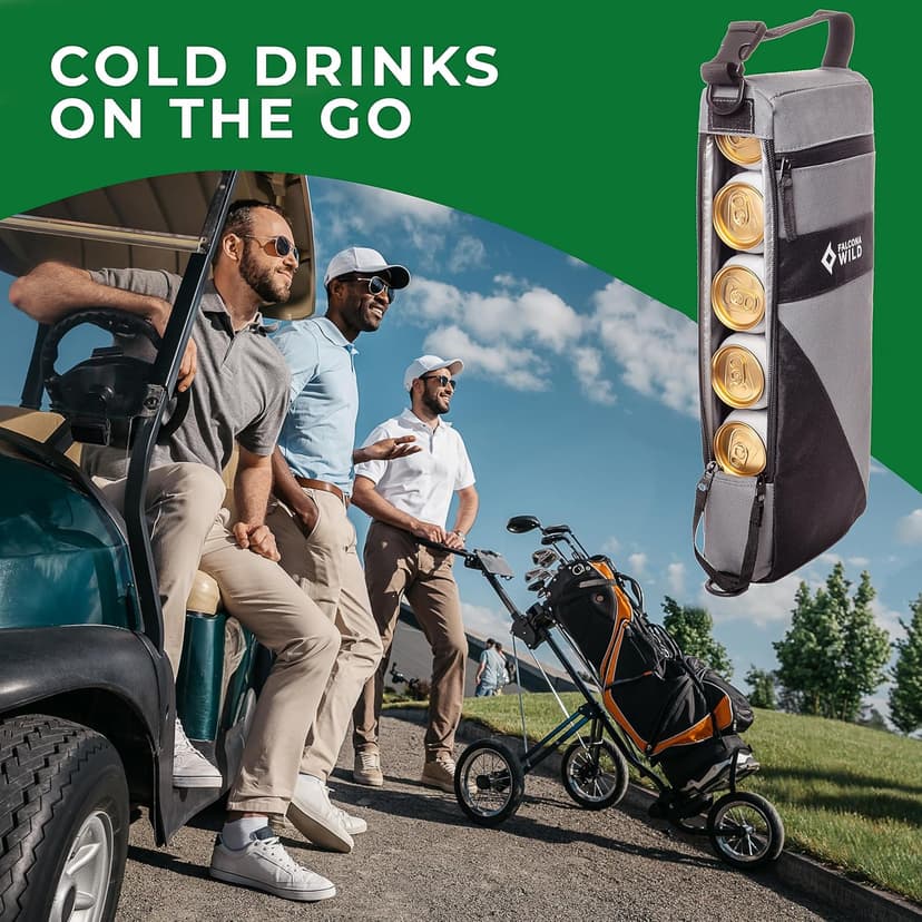 Golf Cooler Bag Plus 2 Ice Packs - Keeps Drinks Cold for Hours - Holds 6 Cans - Fits Discreetly in Golf Bags - Insulated Beer Sleeve and Cooler Accessories