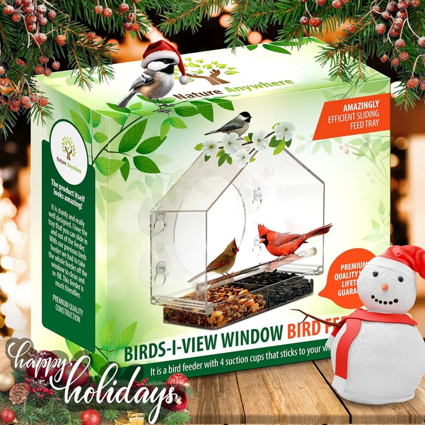 Nature Anywhere Window Bird Feeder - Transparent Acrylic Bird Feeders for Outdoors - Enhanced Suction Grip, Bird Watching for Cats, Easy-to-Clean, Outdoor Birdhouse Feeder (1 Unit)
