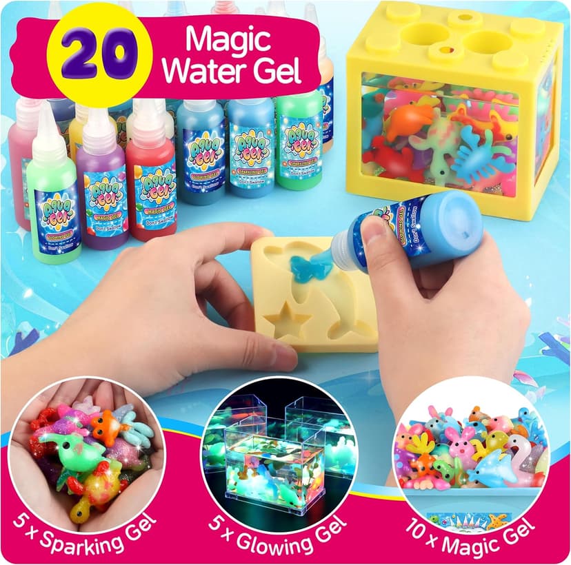 wookidel Magic Water Elf Toy Kit, Aqua Fairy Water Gel Kit with 20PCS Magic Gels and Animal Molds, Gift for Christmas, Easter, Birthday,Creative Art Craft Kits for Girls Boys 6 7 8 9 10 Year Old