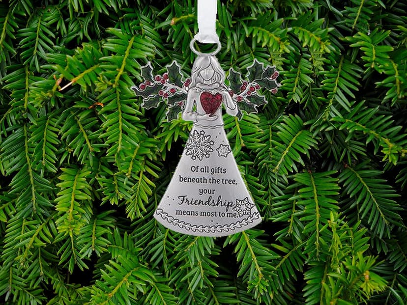 Friends Angel with Holly of All Gifts Beneath The Tree, Your Friendship Means The Most to Me Ornaments Christmas Tree Décor Gifts from Best Friend Presented in a Red Christmas Bag n Gift Box