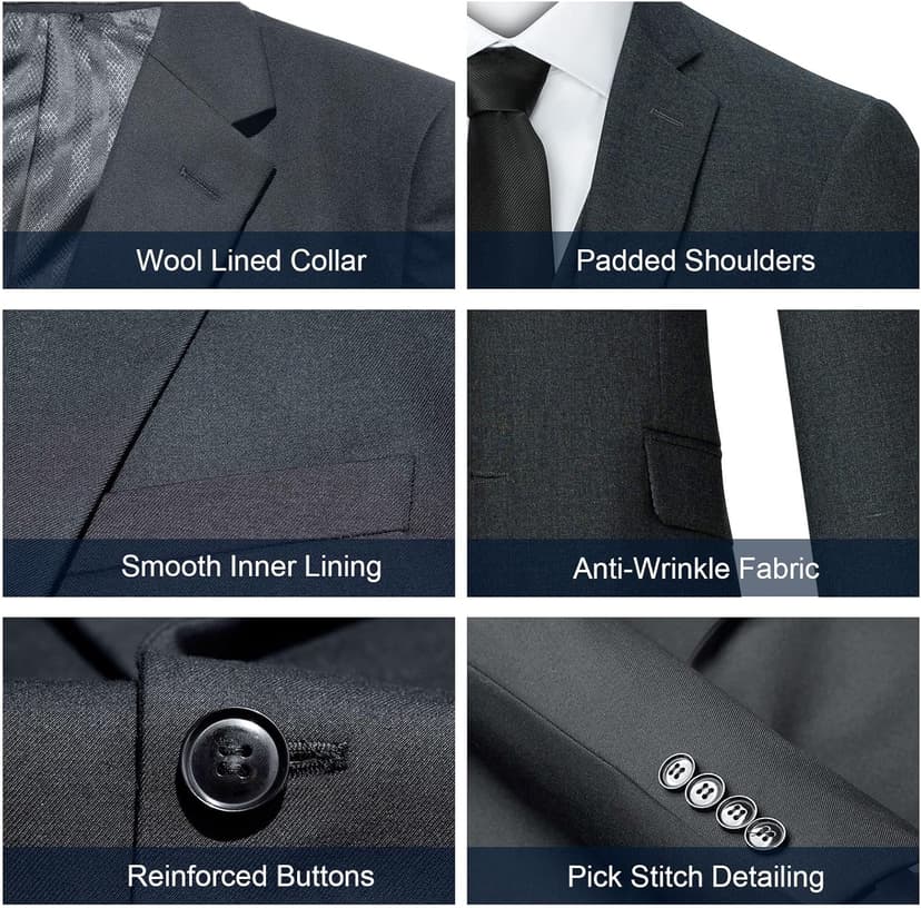Men's Suit 3 Piece Slim Fit Suit Set, Two Button Solid Jacket Vest Pants with Tie, Men Tuxedo Suit Set