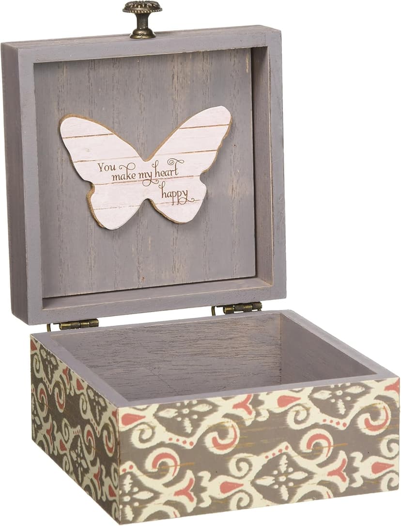 Pavilion 'Simple Spirits Butterfly' 41102 - Wooden Hinged Keepsake Box with Patterned Design and Printed Message for Friends and Loved Ones, Storage for Cosmetic, Trinkets, and Jewelry