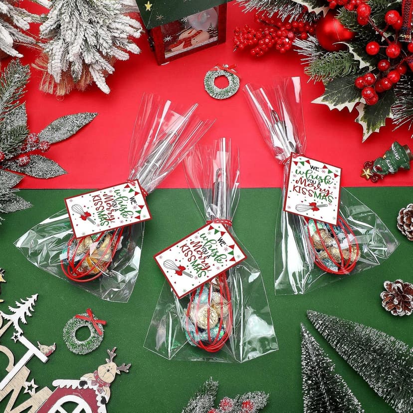 Nuogo 6 Sets Christmas Whisk Baking Supplies Gifts Christmas Neighbor Gifts Includes 8 Inch Stainless Steel Whisk,Greeting Cards,Ribbons,Plastic Bags for Home Cooking Supplies Xmas Stocking Stuffers