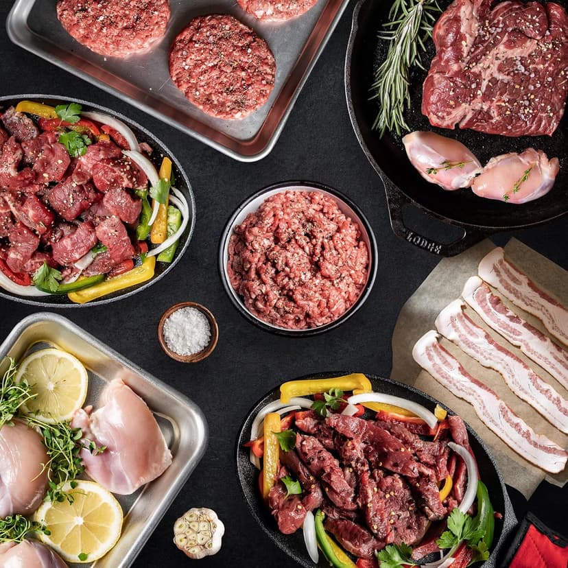 MeatWorks Chef's Choice USDA Prime Sampler Bundle – 16 Cuts: Chicken Breasts & Thighs, Bacon, Ground Beef, Sirloin Tips, Fajita Strips & Chuck Roast (Approx. 7.5 lb) – Meat Gift Box