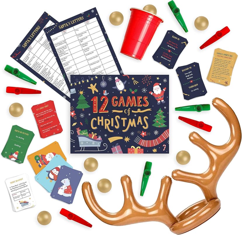 Gutter Games 12 Games of Christmas - 12 Hilarious Holiday Activities [Family Party Games Pack for Kids, Teens & Adults] - by Beat That! Game - Multicolor