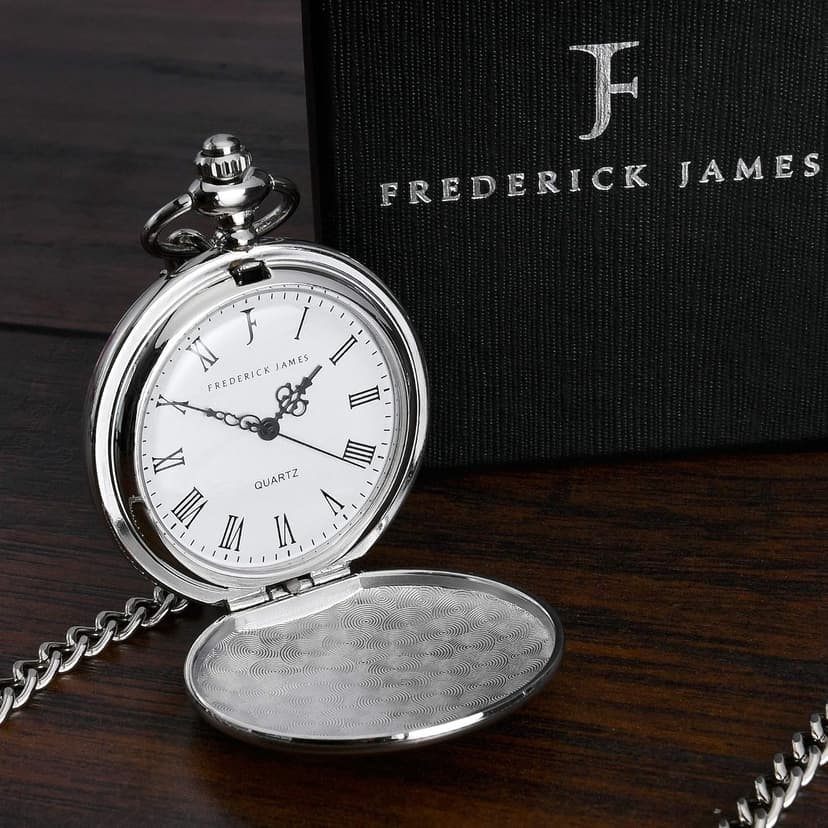 FJ FREDERICK JAMES Wedding Pocket Watches for Groomsman, Best Man, Groom, Father of The Bride & Groom I Silver Engraved I Complete Their Wedding Attire