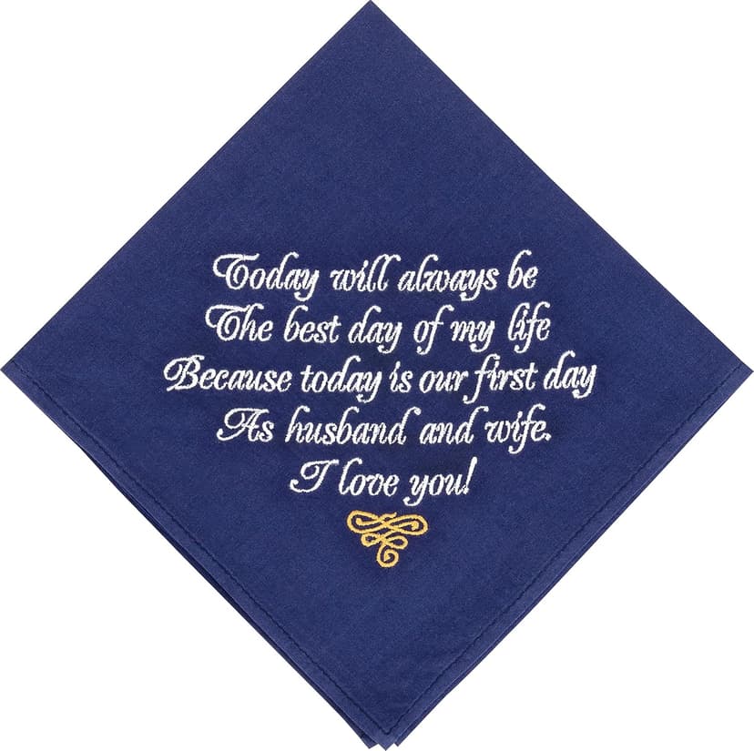Gifts for Groom from Bride on Wedding Day Embroidered Cotton Navy Blue Grooms Handkerchief Future Husband Gift Love Note